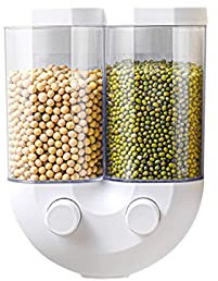 Wall Mounted Cereal Dispenser,Cereal Dispenser Dry Food Storage Container Double Cell Push Button,Hole Free Kitchen Storage Jar for Breakfast Cereal Candy Food-White||Small