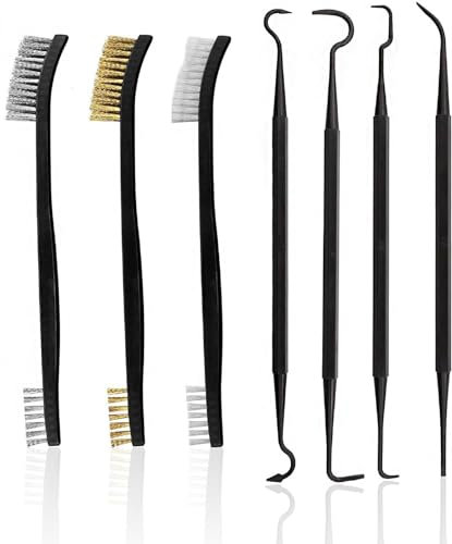 7 Stück Drahtbürste Klein, Stahlbürste Messingbürste Rost Drahtbürsten Set Stahl Nylon Pinsel mit 4 Doppelende Haken Metallbürste für Reinigung Schmutz Und Rost