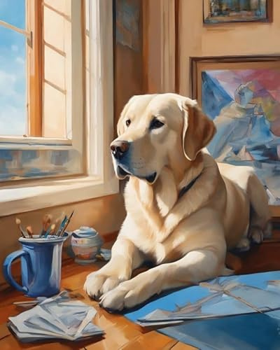 ZMHZMY Digitale Malerei auf Leinwand Labrador Retriever DIY Handgemalt Ölgemälde Kits auf Leinwand Geschenk für Weihnachten Geburtstag Home Haus Deko,40x50cm