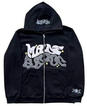LIXQQS Felpa con Cappuccio Graffiti Y2K Trendy Uomo, Giacca Oversize con Zip per Un Look Urbano Streetwear, Sweatshirt Retro Americano, Hoodie Hip Hop