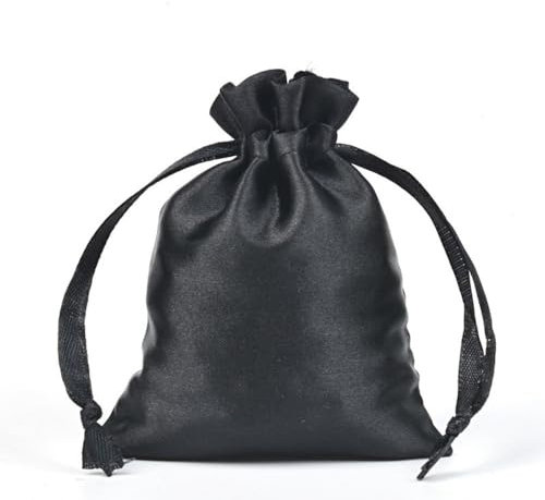 12 Stück Satinbeutel Schmuckbeutel,Klein Stoff Säckchen Zum Befüllen,Satin Säckchen Geschenkbeutel Stoffbeutel Satintasche für Schmuck Hochzeit Weihnachten Geburtstag Party Geschenk, 7x9cm Schwarz