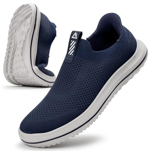 MrToNo Slip On Sneaker spetsfria sneakers för män handfria löparskor lätta andningsbara utomhussport sneakers fritid löparskor, Mörkblått, 42.5 EU