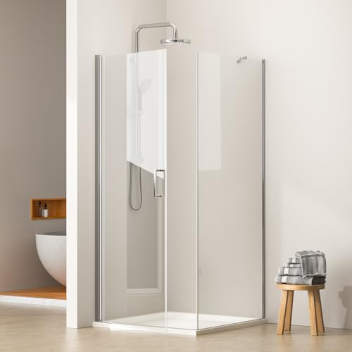 EMKE Duschkabine 90x70 cm Eckeinstieg Duschabtrennung Pendeltür 6 mm NANO-Glas Duschkabinen Duschtür Faltbar Dusche Duschwand Pendeltüren mit Seitenwand 70cm Duschtüren 195 cm Höhe
