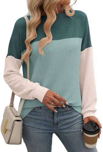 SHEKINI Damsweatshirt, elegant, ledig tröja, långärmad tröja, rund hals, tröja, höst, vinter, ledig tunika, toppar, långärmade toppar, S–XXL, Grön, XL