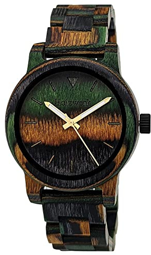 Holzwerk Germany Handgefertigte Unisex Damen-Uhr Herren-Uhr Öko Natur Holz-Uhr Armband-Uhr Analog Klassisch Quarz-Uhr Braun Bunt Grün Orange Schwarz