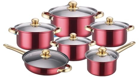 HJZSZX 12 pezzi di set di pentole in acciaio inossidabile 6 tipi di combinazione di pentole da cucina padella per friggere pentola per zuppa pentola per latte bollitore set pentola, pentola per zup
