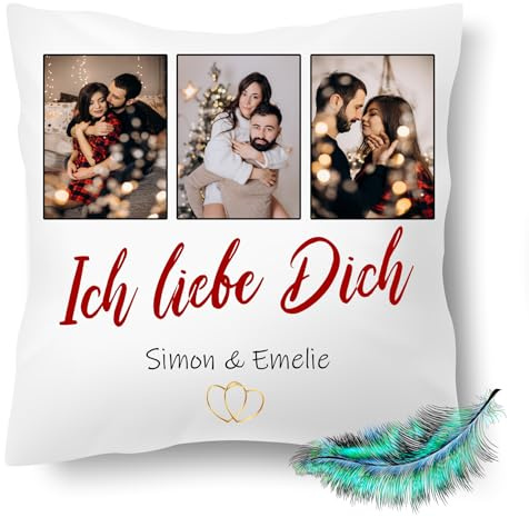 Valentinstag Kissen, Ich liebe Dich Personalisiert mit eigenen Bildern, Kuschelkissen, |Geschenk| Weihnachten | Fotokissen | Motivkissen | Kissenhülle +Füllung | 40x40cm (mit Kissenfüllung)