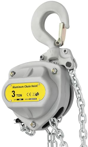 Pattosaey Hand Chain Hoist, 3 Ton Lifting Capacity, Aluminum Alloy Chain Hoist with 2 Chains for Construction, Factory, Garages and Warehouses, 360 Degree Rotatable Hooks
