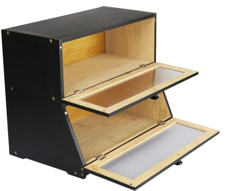 OHMG Boîte à pain en bois pour plan de travail de cuisine avec fenêtre en acrylique, grand récipient de stockage de pain double couche, Rangement à pain pour cuisine café bar (Noir-40 * 33 * 25cm)