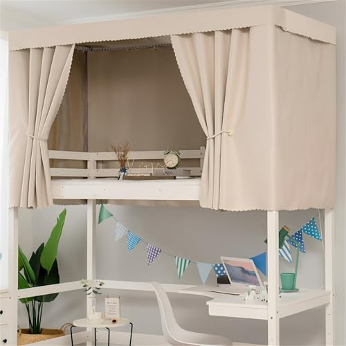 FANSU Volltonfarbe Etagenbett Vorhang, Bettvorhang Hochbett Etagenbett Blackout Staubdicht Privatsphäre Bett Vorhang Vorhänge Moskitonetz für Schlafzimmer Kinderzimmer (Beige,2x1.5m-3pc)