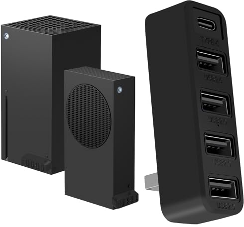 Joso 2.0 USB Hub for Xbox Series X/S, 5-Port USB Expander Adapter for Xbox Series S & X Accessories with 4 USB + 1 USB Type-C for Expands Series S/Series X Console Ports - Black