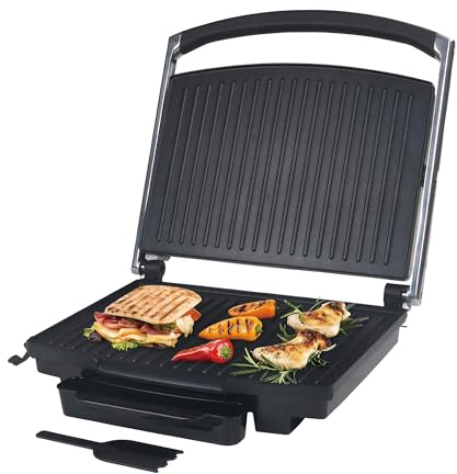 Shov Kontaktgrill, Paninimaker, Tischgrill 3 in 1 mit 2000 Watt Fettauffangbehälter XXL Grillfläche Wählbar Antihaftbeschichtung Granit oder Teflon (Teflon)