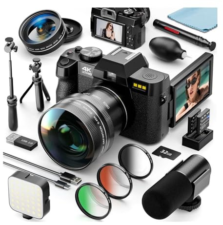TIEOAXFT Appareil Photo numérique 4K for la Photographie, caméra de vlogging 48 MP avec Microphone, Wi-FI, Filtre 3 Couleurs et Zoom numérique 16x.