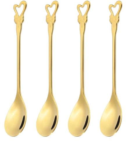 PATIKIL 4 Cucharillas De Café Con Forma De Corazón 304 Acero Inoxidable Cucharitas Pequeñas Y Adorables Para Remover Espresso Vajilla Para Bar Postres Cubiertos Para Fiesta Del Té Doradas