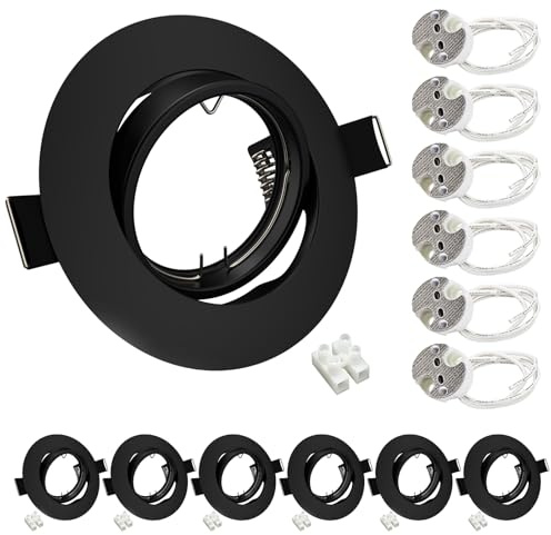 Wondlumi 6er LED Einbaustrahler 12V Rahmen GU5,3 Schwarz 68mm Schwenkbar | Einbaurahmen GU5,3 Niedervolt Schwenkbar Rund Möbeleinbauleuchte LED inkl.Fassung für GU5,3 Brine Schlafzimmer Wohnzimmer