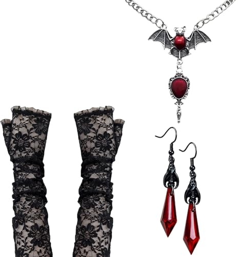 QckZee 4 Pcs Halloween Gotisch Choker Halskette Armbänder Schmuck für Damen, Vampir Kostüm Zubehör, Gothic Schmuck Steampunk Retro Spitze Vampir Accessoires für Halloween Damen Gothic Kostüm