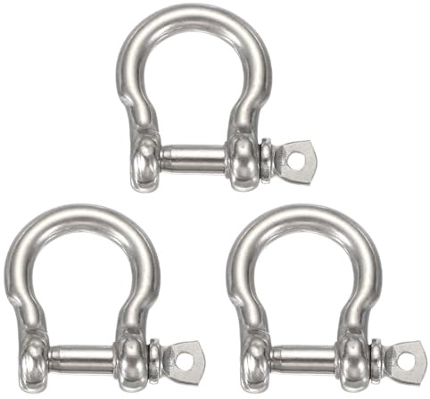 sourcing map 3 grilletes de arco de acero inoxidable, 2/5 pulgadas (11 mm), grilletes de tornillo grandes para barco, velero, cadena, cierre de aparejo, joyería de paracaídas, aparejos marinos, tono
