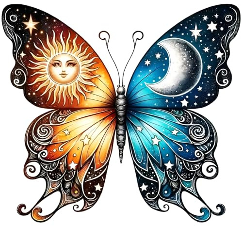2 PCS Butterfly Vinyl Decals, Sun Moon Stars Design,Waterproof Removable Stickers for Laptops, Cars, Trucks, Bumpers,Motorcycles Z-093