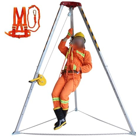 Kit antichute robuste – Trépied de sauvetage d'urgence avec treuil autobloquant, capacité de charge de 1 179,3 kg, système de levage de 30 m pour la sécurité dans les espaces confinés et les