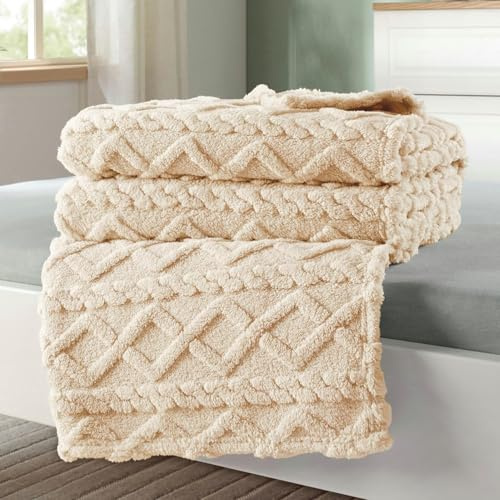 Delindo Lifestyle Kuscheldecke Siera, Flauschige Wohndecke für Sofa, beige, 150x200 cm