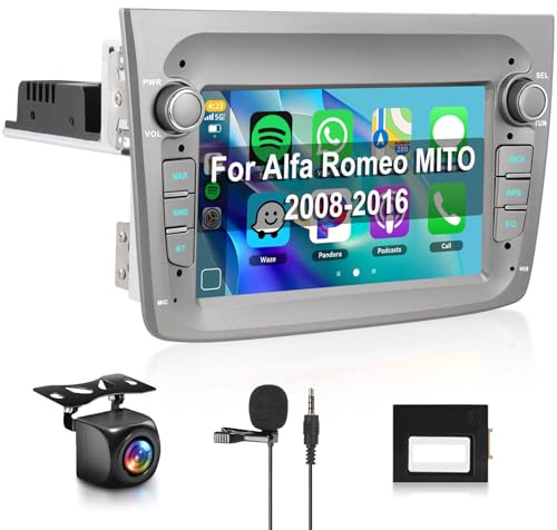 【4+64G】 Hodozzy Carplay-skärm för Alfa Romeo Mito 2008–2016 Bluetooth-bilradio med Android Auto/GPS/WiFi/32 EQ/FM/RDS/SWC/USB/backkamera för Alfa Romeo Mito