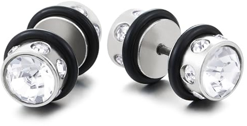 Finti Plug Orecchini per Uomo Donna, Acciaio Inossidabile con Zircone Cubico Chiaro, Gioielli Punk Rock a Vite