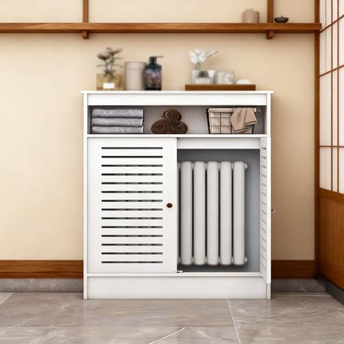 Cubre Radiador Blanco，Cubierta De Radiador con Cajón，Madera Cobertura para Radiadors，Cobertura para RadiadorDe Impermeable，Estante para RadiadorCalentador per Soggiorno(L70xH90xT20cm)