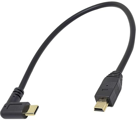 Velozym Câble USB C à 90° vers Mini USB, Adaptateur Court 3.1 Type-C Mâle à Mini 5 Broches Mâle pour Transfert de Données et Charge Rapide 480 Mbps, Compatible MacBook, et appareils Android (25 cm)