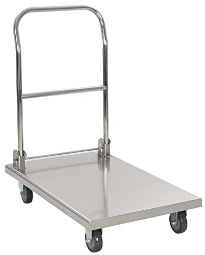 YunCangg Plattformsvagn silver av rostfritt stål 82 x 53 x 86 cm med 200 kg lastkraft, vikbar, med 2 hjul och 2 bakhjul för kök, barvagnar, lager och serveringsvagnar