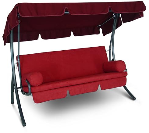 Angerer Hollywoodschaukel Trend – Schaukel zum Sitzen, Liegen & Entspannen, inkl. Bett-Funktion, einfache Montage, Made in Germany, waschbare Kissenbezüge, Bordeaux einfarbig