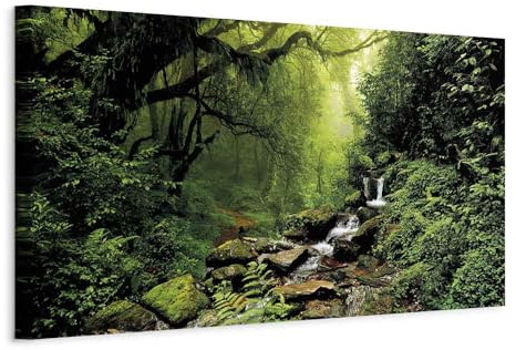 B&D XXL - Leinwandbild Waldlandschaft Natur, 135x45 cm, 1-teilig, modern | Hochwertige Leinwand, sofort aufhängbar, ideal fürs Wohn- oder Schlafzimmer, wasserfest und lichtecht, langlebig, stilvoll