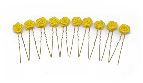 10 x Rosen auf Haarnadel - für flache Haarpartien - Brauthaarschmuck | G-F - Gelb