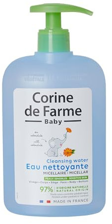 Corine de Farme - Eau Nettoyante Micellaire au Calendula Apaisant pour Bébé - Hydrate et Apaise - Peaux Sensibles, 97% d'Ingrédients d’Origine Naturelle, Testée Dermatologiquement - 500 ml