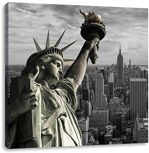 Pixxprint Freiheitsstatue in New York, Größe: 40x40, Leinwandbild Quadratisch, Wandbild, Kunstdruck, fertig bespannt