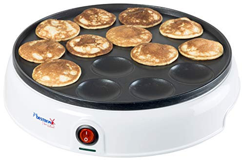 Bestron Poffertjes Maker im Retro Design, Mini Pfannkuchen Automat, mit Antihaftbeschichtung, Sweet Dreams, 800 W, Weiß