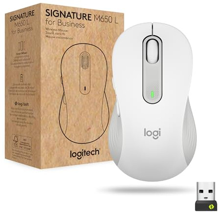 Logitech Signature M650 L for Business kabellose Maus | Für große Hände, Logi Bolt, Bluetooth, SmartWheel - Weiß
