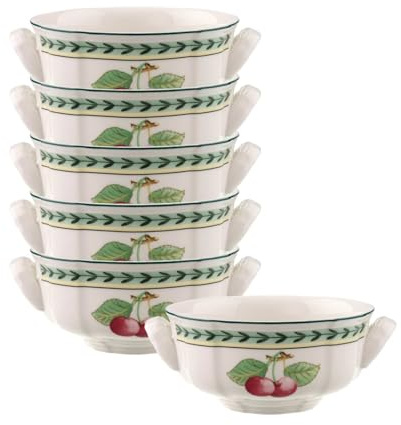 Villeroy & Boch French Garden Fleurence Suppentassen, 350 ml, Suppenschale mit Früchte-Dekor, Premium Porzellan, Weiß/Bunt