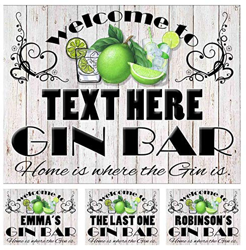 PERSONALISED GIN BAR NOVELTY GIFT IDEA METAL TIN WALL SIGN GIN GLASSES & LEMON THEME HOME BAR PARTY (117PER) (10 x 8 (267mm x 200mm))
