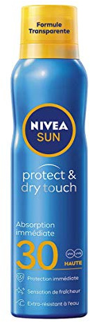 NIVEA SUN Protect & Dry Touch Sonnenschutzspray LSF 30 (1 x 200 ml), Transparenter Nebel Spray gegen weiße Flecken, UVA/UVB Sonnenschutz, fettfrei