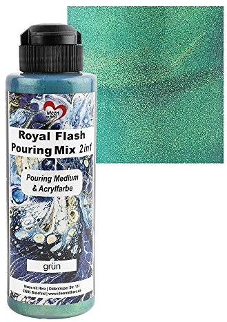 Ideen mit Herz Royal Flash Pouring Mix 2in1 | Pouring Medium & Metallic-Acrylfarbe mit Glitzer-Effekt | 180 ml | kein weiteres Mischen mit Fluid, Medium oder Silikonöl erforderlich (grün)