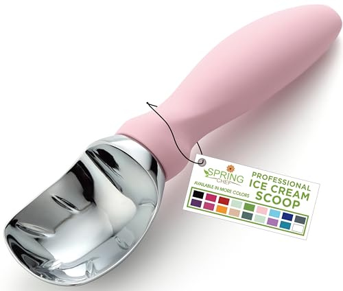 Spring Chef Ice Scoop with Soft Handle Sturdy Professional Scoop Heavy Duty Scoop Premium Kitchen Tool for Cookie Dough, Gelato, Sorbet, Pink Lemonade
