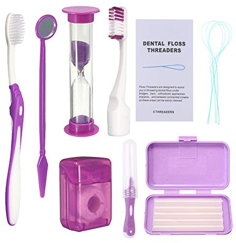 Ceonam Braces Cleaning Kit for Teeth, Portable Orthodontic Toothbrush Kit Oral Care Dental Travel Kit - Interdental Brush Dental Wax Dental Floss Toothbrush Box (Purple)