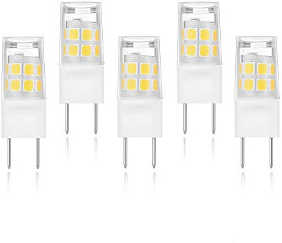X-Molin 5-Pack G-8 LED Bulb 2W Daylight White T4 JCD Bi-Pin G8 Base Halogen Bulb 20W-25W G8 Light Bulb 110V-130V for Puck Light, Kitchen Microwave Oven Light,Under Cabinet Light, Under Counter Light
