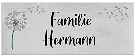 9 Motive, farbige Laserbeschriftung, UV- und witterungsbeständig - Edelstahl Briefkastenschild mit Gravur - Namensschild selbstklebend (3M) - Türschild personalisiert mit Namen - Pusteblume