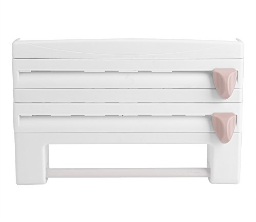 Küchenrollenhalter zur Wandmontage, 4 in 1, Küchenpapierhalter zum Aufhängen, Spender für transparente Folie und Zinnpapier, Küchenrollenhalter für Papier, Folie und Aluminium (weiß)