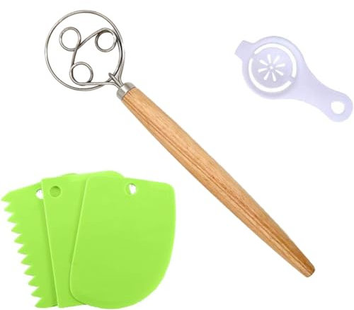 Fouet à Pâte Danois Grand Mélangeur à Pain, Fouet Hollandais En Acier Inoxydable De 13,5 avec Un Grattoir à Pâte En Acier Inoxydable Pour Pain, Pâte, Gâteau, Pâtisserie