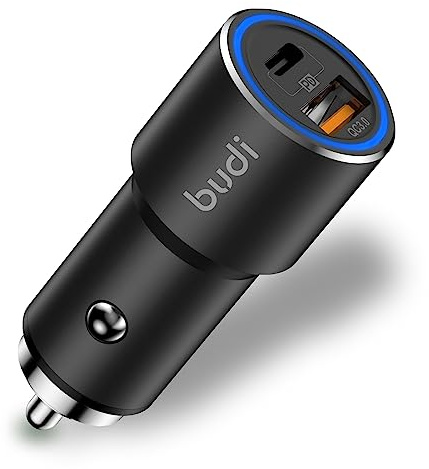 Cargador de coche Samsung Budi 18PD de doble puerto rápido USB C cargador de coche 36 W adaptador de aluminio USB C cable para Samsung Galaxy S20/S22