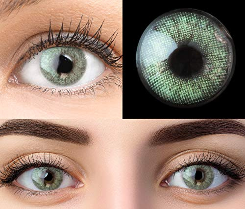 GLAMLENS Keira Green Grün + Behälter | Sehr stark deckende natürliche Grüne Kontaktlinsen farbig | farbige Monatslinsen aus Silikon Hydrogel | 1 Paar (2 Stück) | DIA 14.20 | Mit Stärke -2.50 Dioptrien