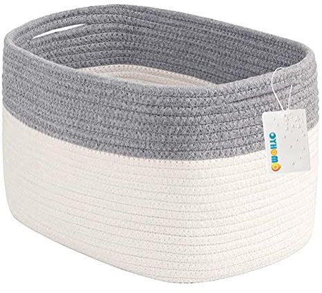 OYHOMO Aufbewahrungskorb Groß Baumwollseilkorb Natürlicher Geflochten Wäschekorb Baby Spielzeugkorb mit Griff für Kinderzimmer Wohnzimmer Badezimmer, Weiß & Grau