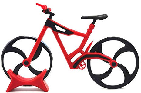 M/E /E Fahrrad Pizzaschneider, Pizza Cutter aus Edelstahl, 100 Essen GradeAntihaftbeschichteter Doppel Pizza Schneider mit Scharfem Schneiderad & Ständer, für Weihnachten Party Geschenke, Rot
